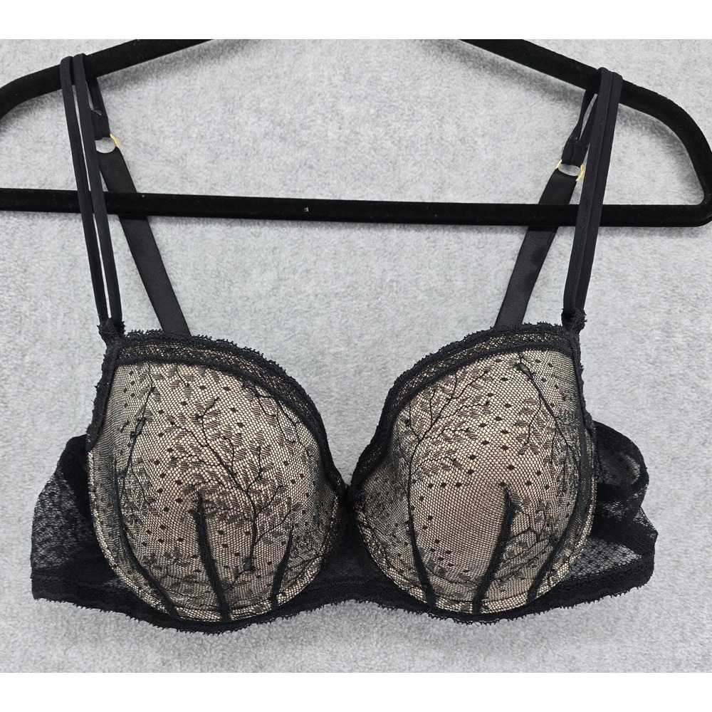 Chantelle Parisian Allure 3/4 Black Lace Spacer Bra 36D Underwire Gold 3032